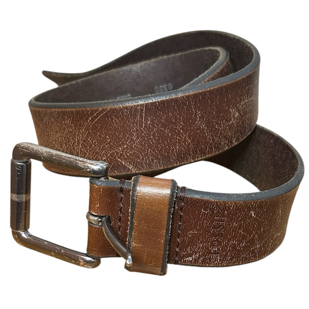 Fossil Brown Genuine Leather belt 1 3/8” wide 37” long READ